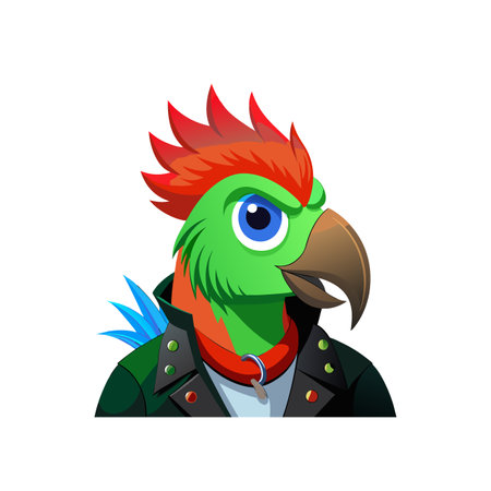 Cartoon parrot in jacket illustration on a white backgroundのイラスト素材