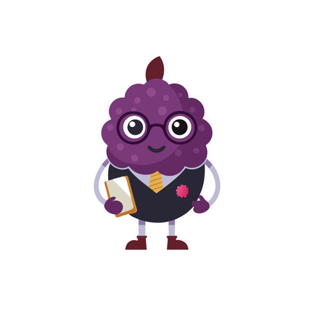 Cute anthropomorphic blackberry character in business suit holding notepadのイラスト素材