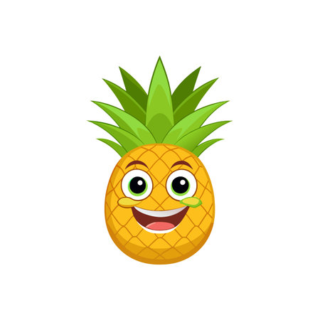 Happy cartoon pineapple with eyes and smiling mouth isolatedのイラスト素材