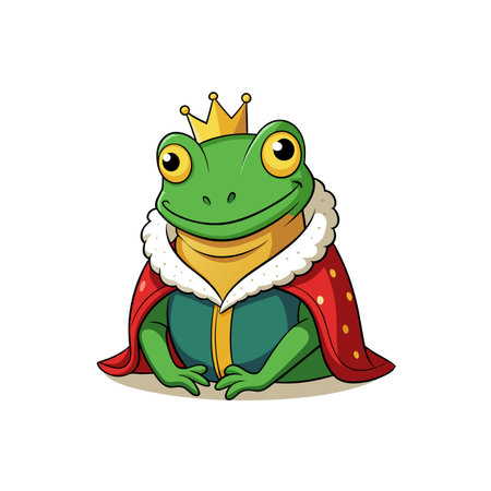 Cartoon frog wearing a royal crown and regal robeのイラスト素材