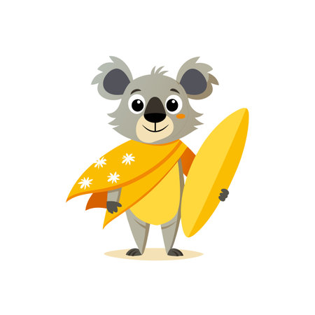 Cartoon koala with surfboard and sarong ready for surfingのイラスト素材