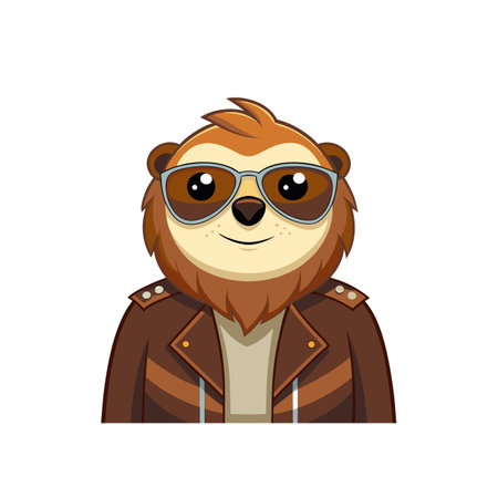 Cartoon sloth portrait wearing sunglasses and leather jacketのイラスト素材