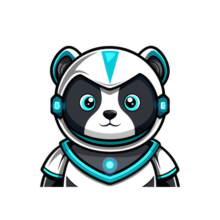 Robotic panda avatar in a stylized cartoon illustrationのイラスト素材