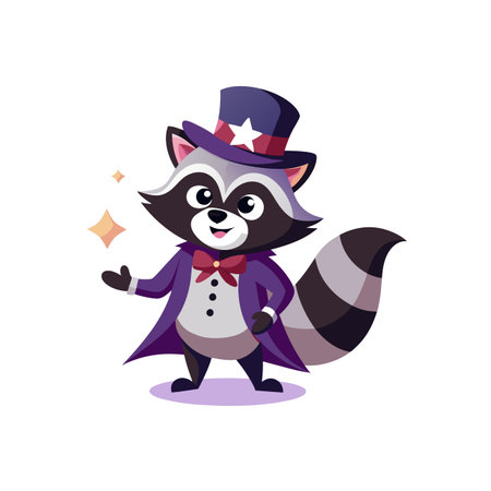Cute raccoon magician in a top hat casting spellsのイラスト素材