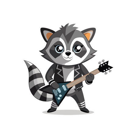 Cartoon raccoon playing guitar with rock and roll spiritのイラスト素材
