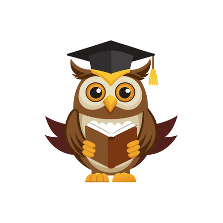Smart cartoon owl wearing mortarboard and reading a bookのイラスト素材