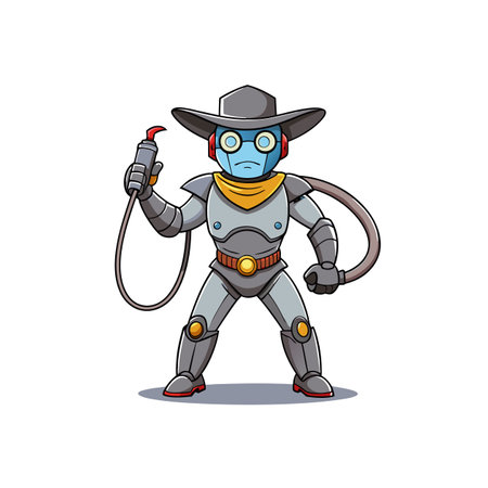 Cartoon Robot Cowboy with Laser Gun, Sci-fi Illustrationのイラスト素材