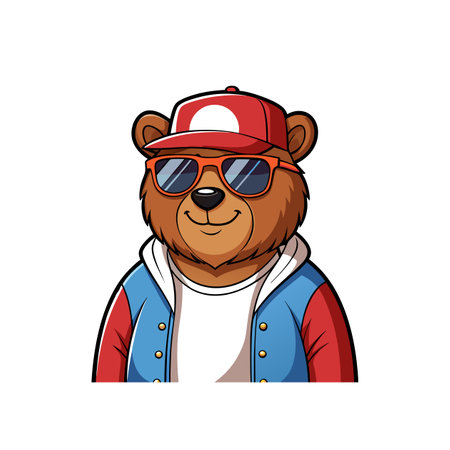 Hip hop bear cartoon character wearing a cap and jacketのイラスト素材