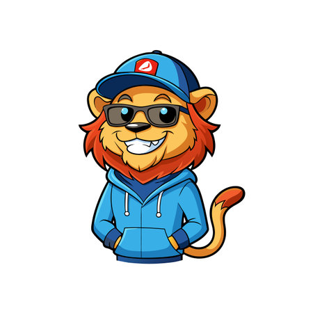Cartoon lion in streetwear clothing with cool sunglassesのイラスト素材