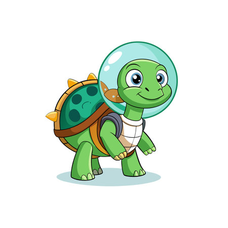 Cartoon turtle wearing astronaut helmet costume with friendly expressionのイラスト素材