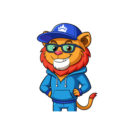 Cartoon lion character in blue sportswear and glassesのイラスト素材
