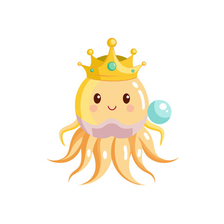Cute jellyfish cartoon character with crown and pearl designのイラスト素材