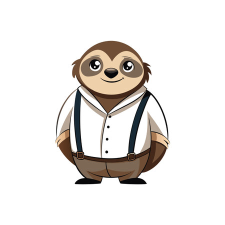 Cartoon sloth wearing shirt and suspenders on white backgroundのイラスト素材