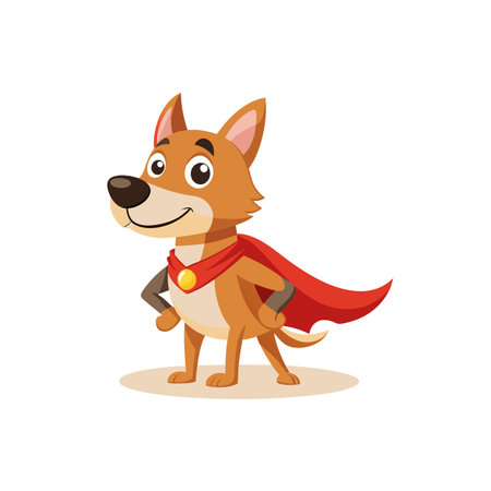 Cartoon dog hero standing with red cape illustration graphicのイラスト素材