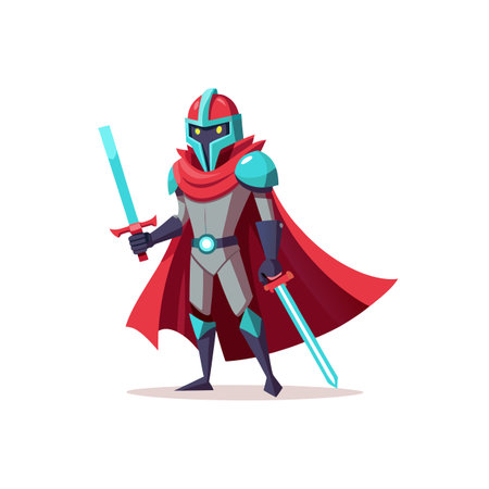 Cartoon knight with swords in red and blue colorのイラスト素材