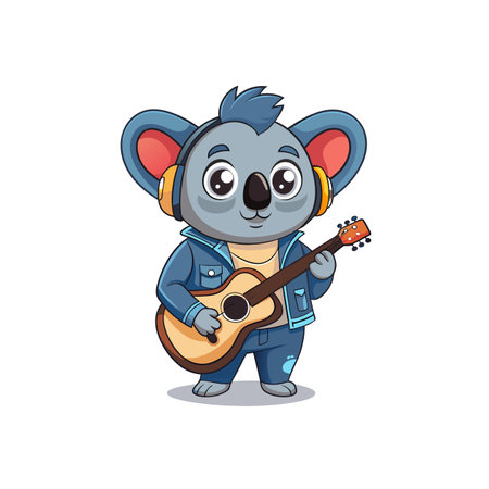 Cartoon koala playing guitar and wearing headphones artのイラスト素材