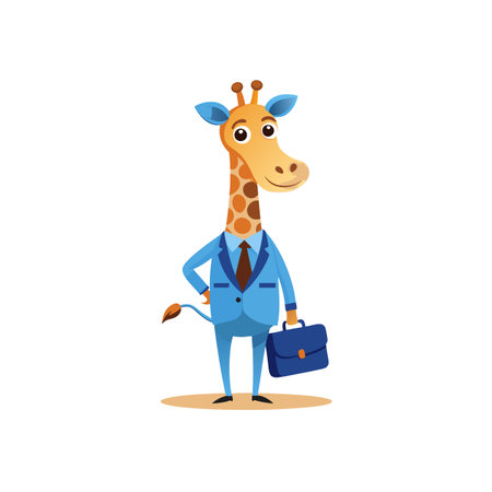 Cartoon giraffe wearing suit with briefcase on white backgroundのイラスト素材