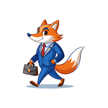 Cartoon fox character in business suit walking confidently forwardのイラスト素材