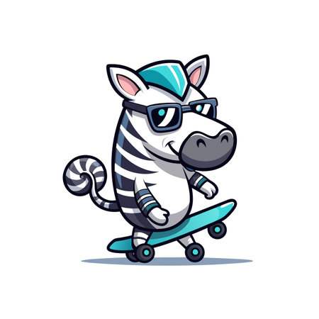 Cool cartoon zebra character skateboarding with sunglasses illustration vectorのイラスト素材