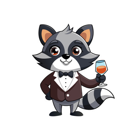 Cartoon raccoon in tuxedo raising a glass of wineのイラスト素材