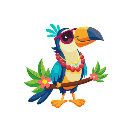 Cool toucan in sunglasses chilling on a tropical branchのイラスト素材