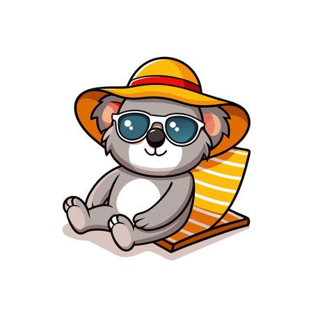Cartoon Koala Relaxing on Beach Chair in Summerのイラスト素材