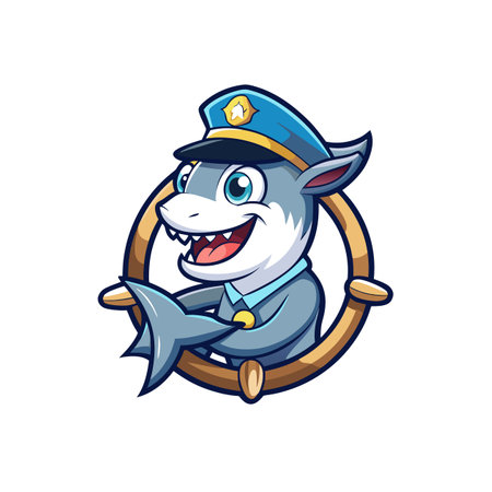 Cartoon shark officer holding steering wheel vector illustration designのイラスト素材