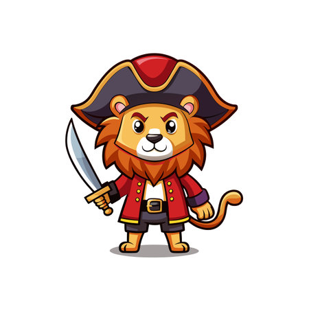 Cartoon lion dressed as pirate ready for his adventureのイラスト素材