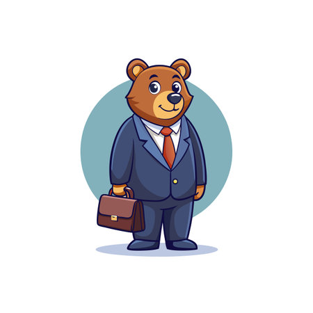 Cartoon bear character wearing business suit holding a briefcaseのイラスト素材