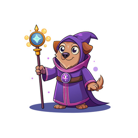 Cute cartoon dog dressed as a wizard with a staffのイラスト素材