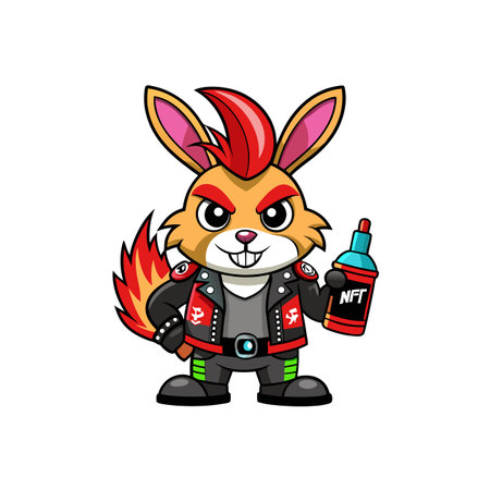 Cartoon punk rabbit mascot character holding an NFT spray canのイラスト素材