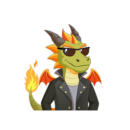Cool Dragon in a Leather Jacket Cartoon Characterのイラスト素材