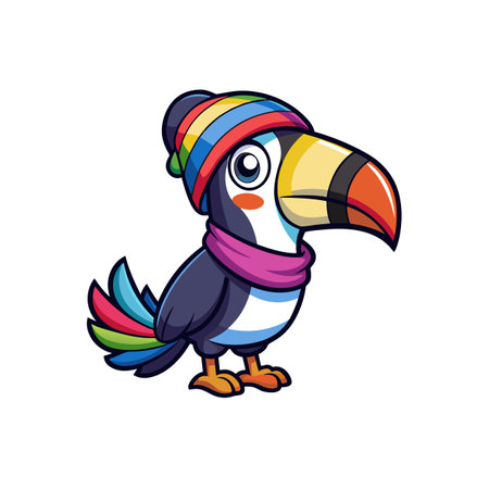 Cartoon toucan wearing winter accessories isolated on white backgroundのイラスト素材
