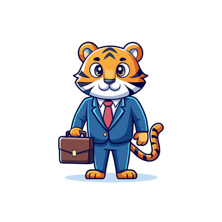 Cute tiger businessman carrying a briefcase on a white backgroundのイラスト素材