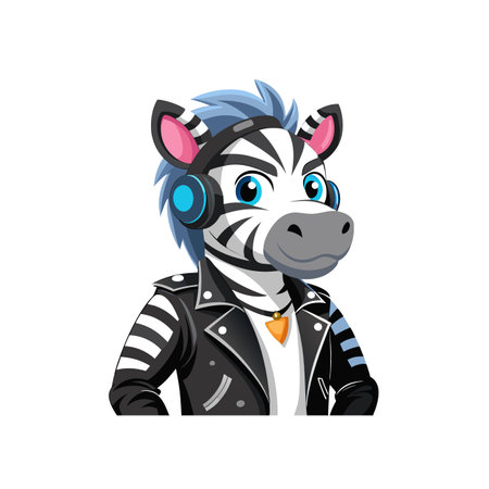 Zebra cartoon character wearing headphones and a leather jacketのイラスト素材