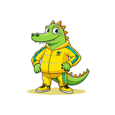 Cartoon crocodile in tracksuit posing against white backgroundのイラスト素材
