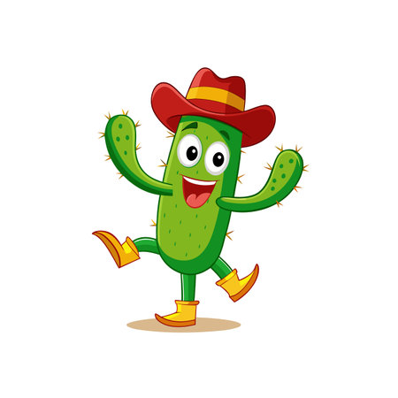 Cartoon cactus cowboy wearing boots and hat illustrationのイラスト素材