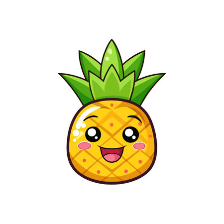 Cheerful cartoon pineapple character with big eyes and smileのイラスト素材