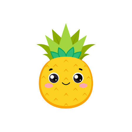 Cute pineapple cartoon character with big eyes and smileのイラスト素材