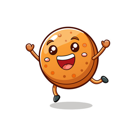 Happy cartoon cookie character jumping for joy illustrationのイラスト素材