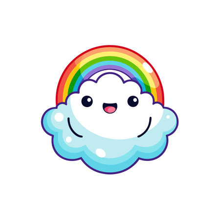 Cute cartoon cloud with rainbow illustration on white backgroundのイラスト素材