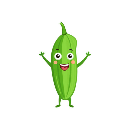 Happy cartoon zucchini character with arms raised up highのイラスト素材