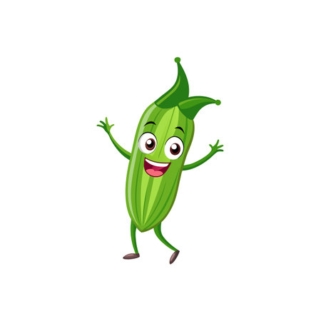 Happy zucchini cartoon character waving hello on white backgroundのイラスト素材