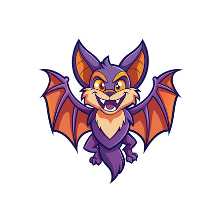 Cartoon bat with open wings against white backgroundのイラスト素材