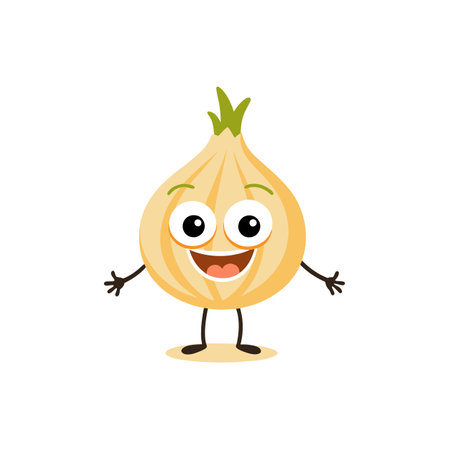 Cheerful onion cartoon character standing on a white backgroundのイラスト素材