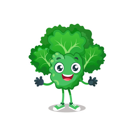 Cheerful Cartoon Lettuce Character Spreading Happiness and Healthのイラスト素材