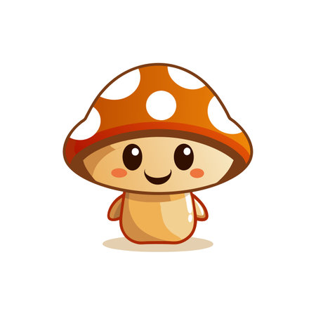 Cute cartoon mushroom character with happy smiling expressionのイラスト素材
