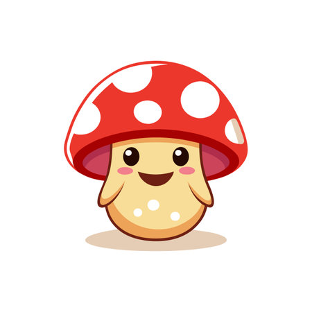 Cute cartoon mushroom character with happy face illustrationのイラスト素材