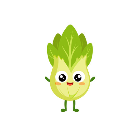 Cute bok choy cartoon character standing on a white backgroundのイラスト素材
