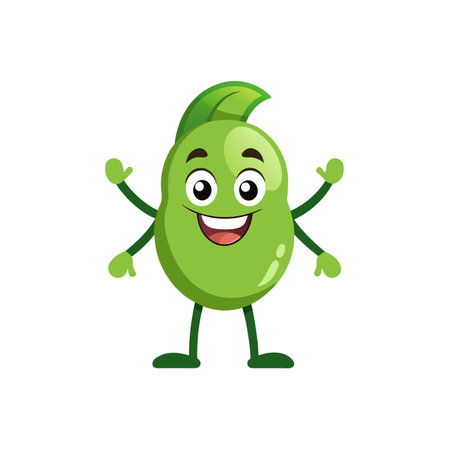 Cheerful green bean cartoon character waving hello cheerfullyのイラスト素材
